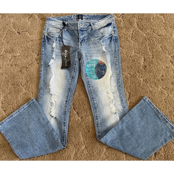 Ariya Jeans Womens 7 Short/Flare Flap Pockets Exclusively Curvy Denim NWT Grunge - Picture 1 of 13